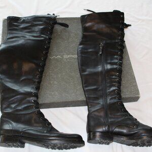NEW VIA SPIGA BLACK LEATHER OVER THE KNEE W/ ZIPPER and BOX NWOT SIZE 8 1/2